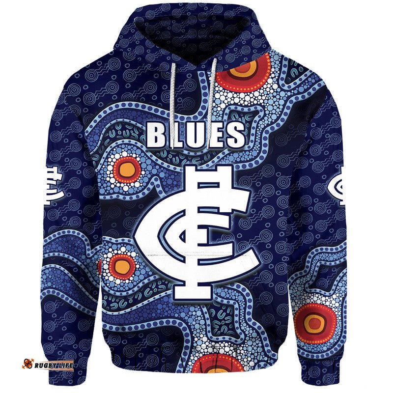 carlton blues indigenous aboriginal style zip up and pullover hoodie