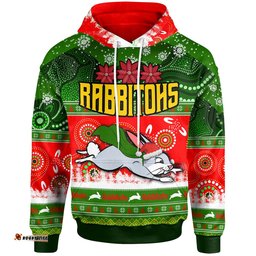 rabbitohs rugby christmas hoodie custom rabbitohs ugly christmas and aboriginal patterns hoodie