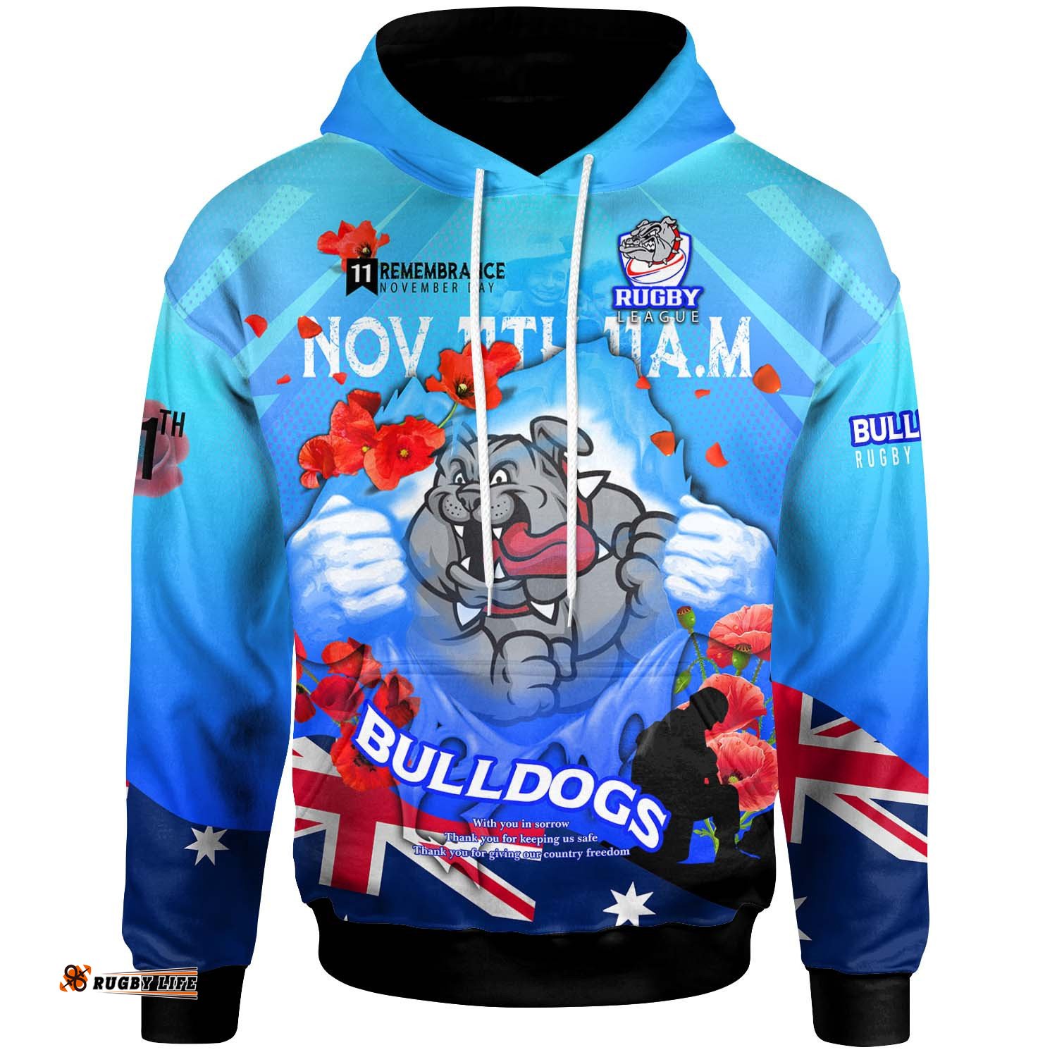 bulldogs rugby hoodie custom bulldogs remembrance day lest we forget poppies hoodie