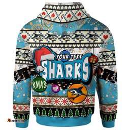 sharks rugby christmas hoodie custom xmas sharks christmas balls snowflake with aboriginal patterns hoodie