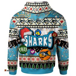 sharks rugby christmas hoodie custom xmas sharks christmas balls snowflake with aboriginal patterns hoodie