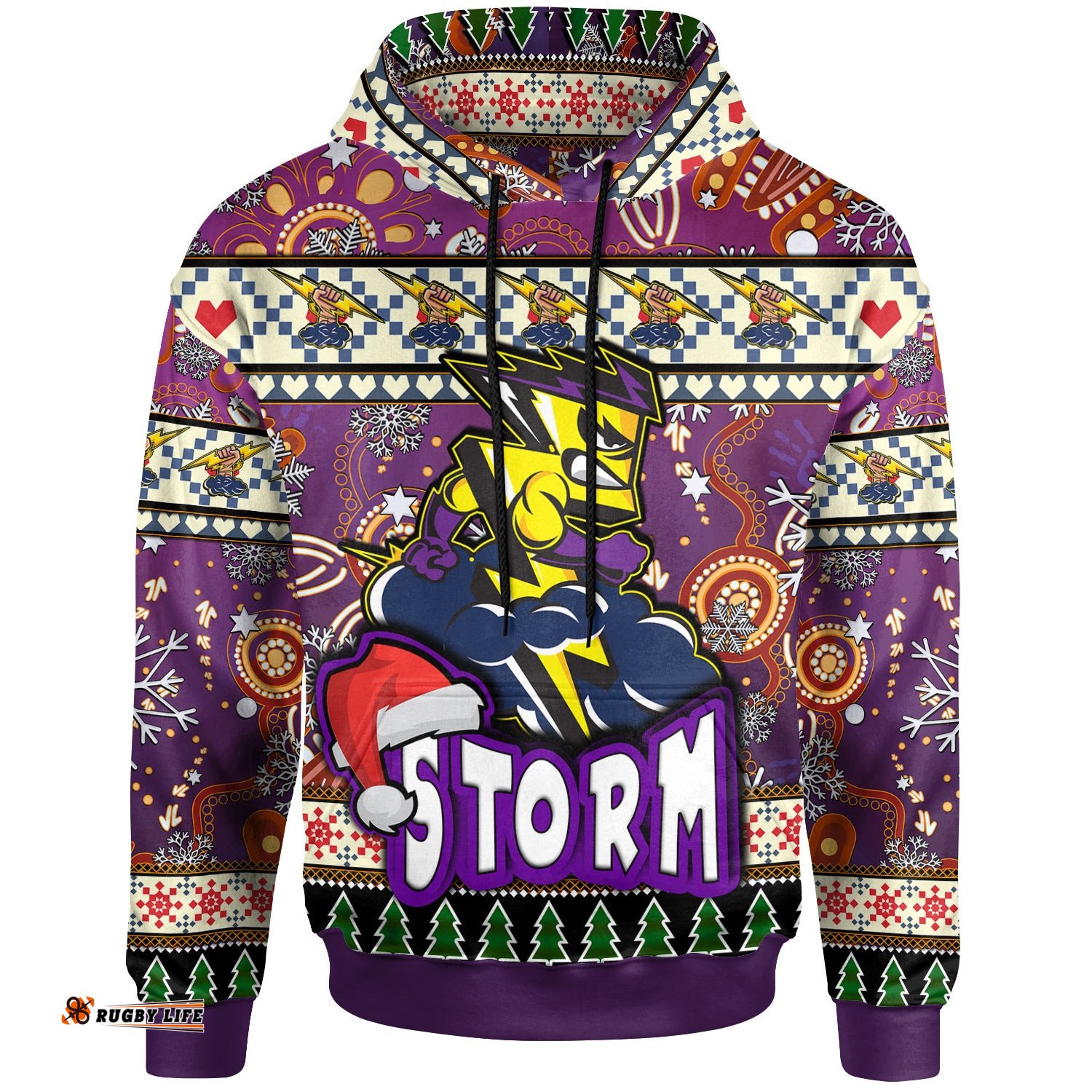 storm rugby christmas hoodie custom xmas storm christmas balls snowflake with aboriginal patterns hoodie