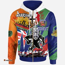 warriors rugby hoodie custom remembrance warriors anzac quote with poppy and rosemary hoodie