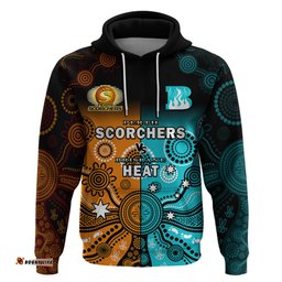 custom text and number perth scorchers and brisbane heat cricket hoodie aboriginal art