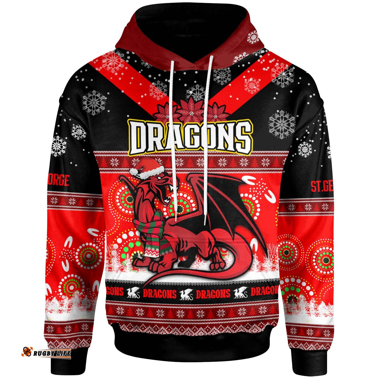 stgeorge rugby christmas hoodie custom dragons ugly christmas and aboriginal patterns hoodie