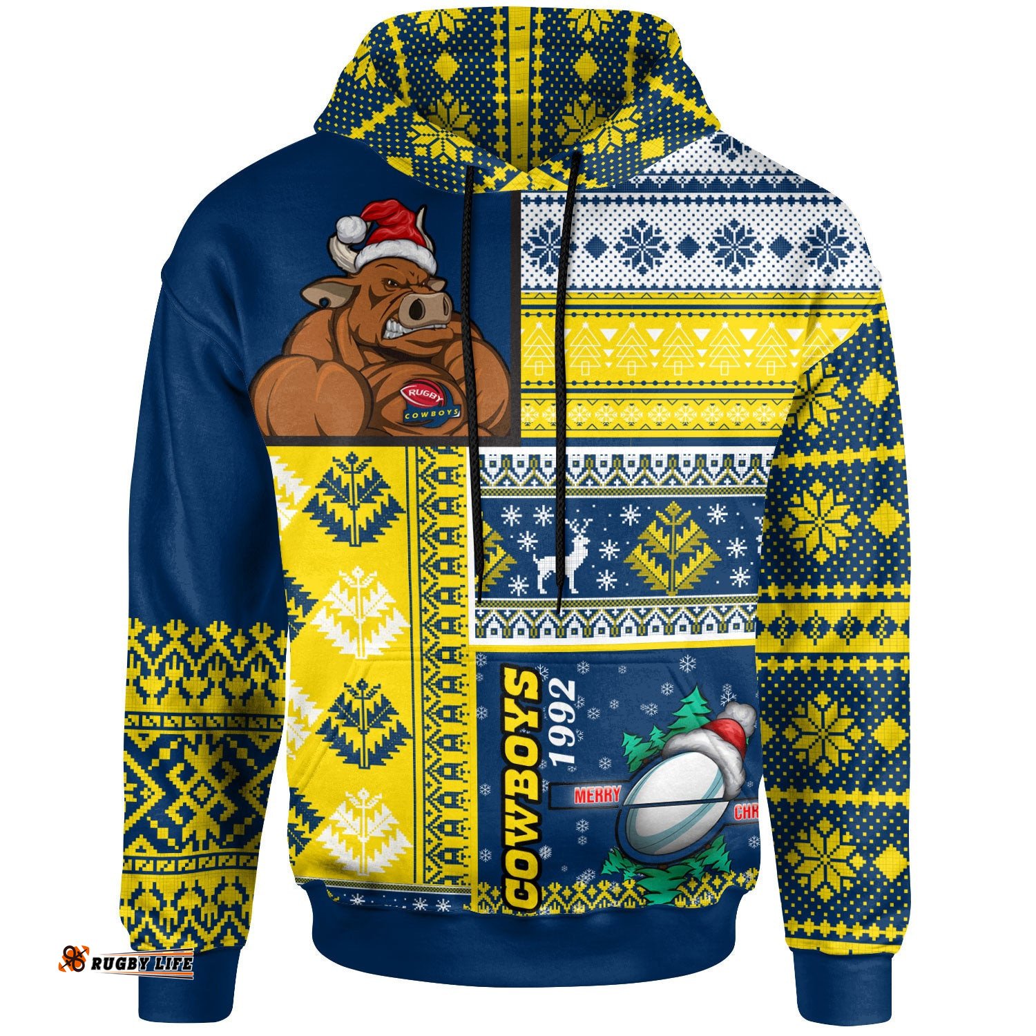cowboys rugby hoodie custom christmas snowflakes cowboys mascot hoodie
