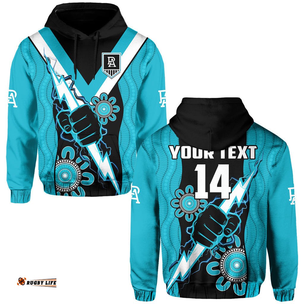 custom text and number port adelaide football hoodie power thunder hand mix aboriginal dynamic