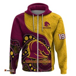 custom text and number broncos rugby hoodie brisbane 1987 indigenous art