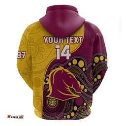 custom text and number broncos rugby hoodie brisbane 1987 indigenous art