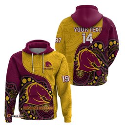 custom text and number broncos rugby hoodie brisbane 1987 indigenous art