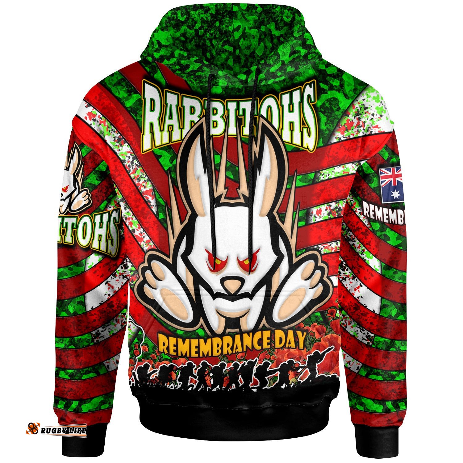 rabbitohs rugby hoodie custom rabbitohs remembrance day and poppies hoodie