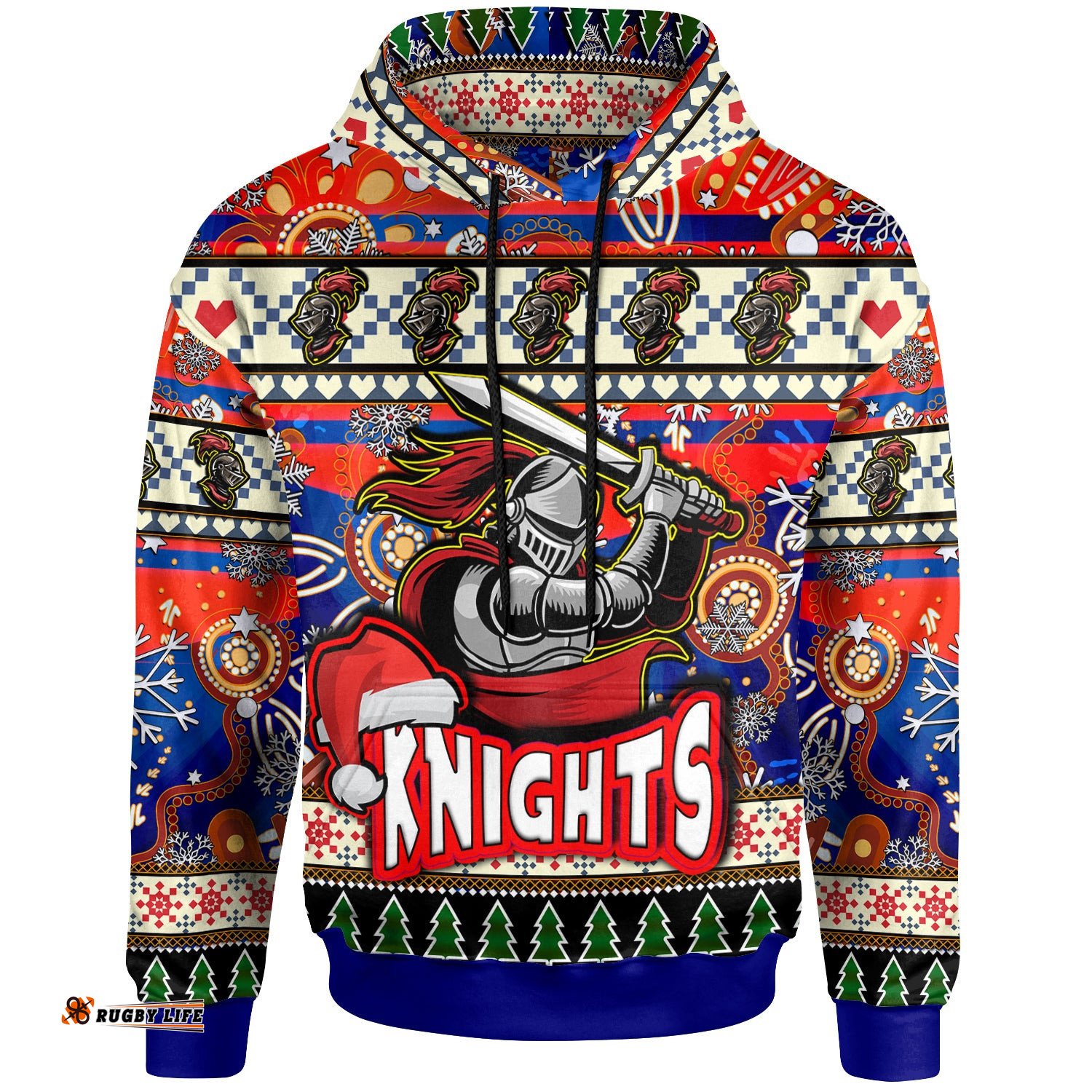knights rugby christmas hoodie custom xmas knights christmas balls snowflake with aboriginal patterns hoodie