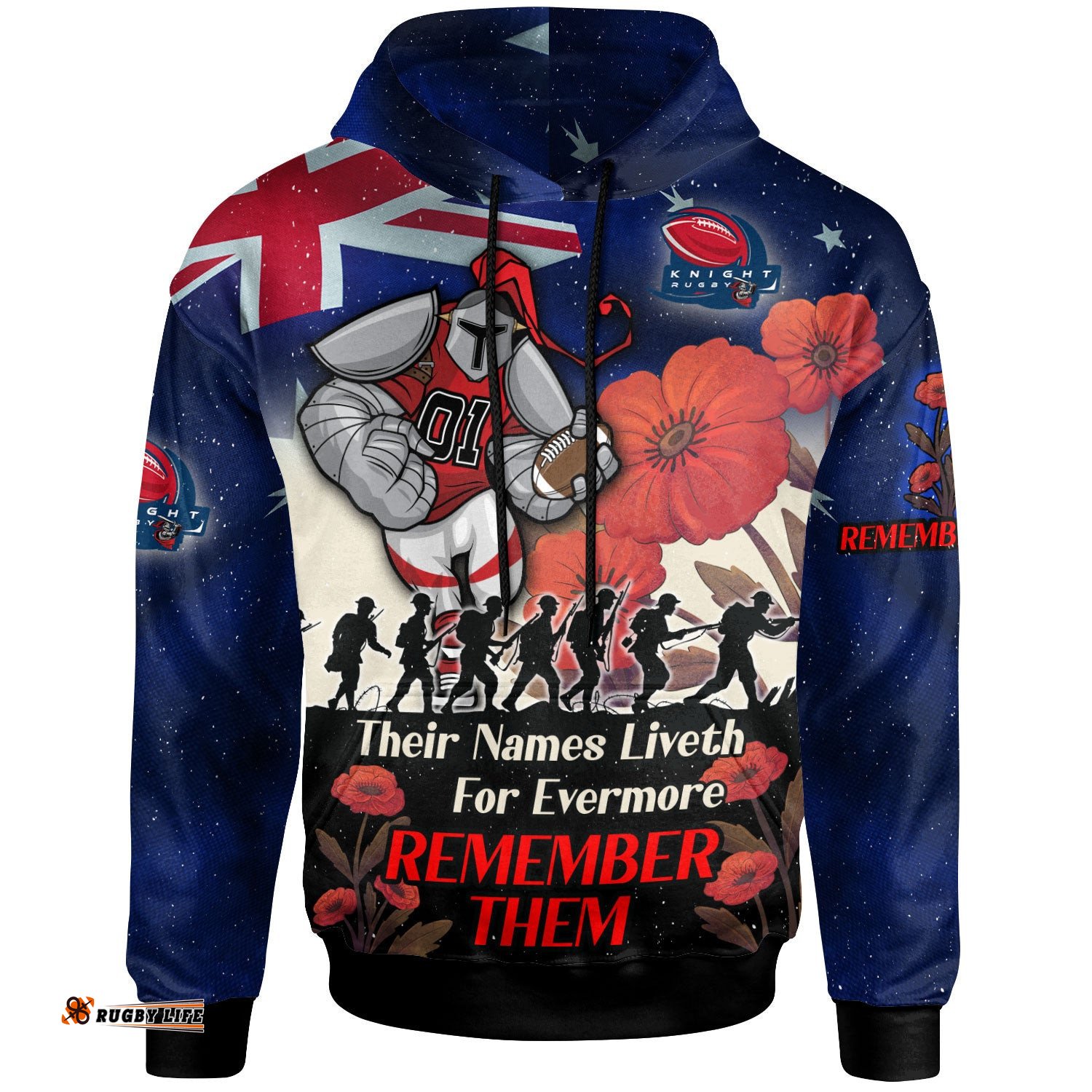 knights rugby hoodie custom remember them red poppy flowers hoodie