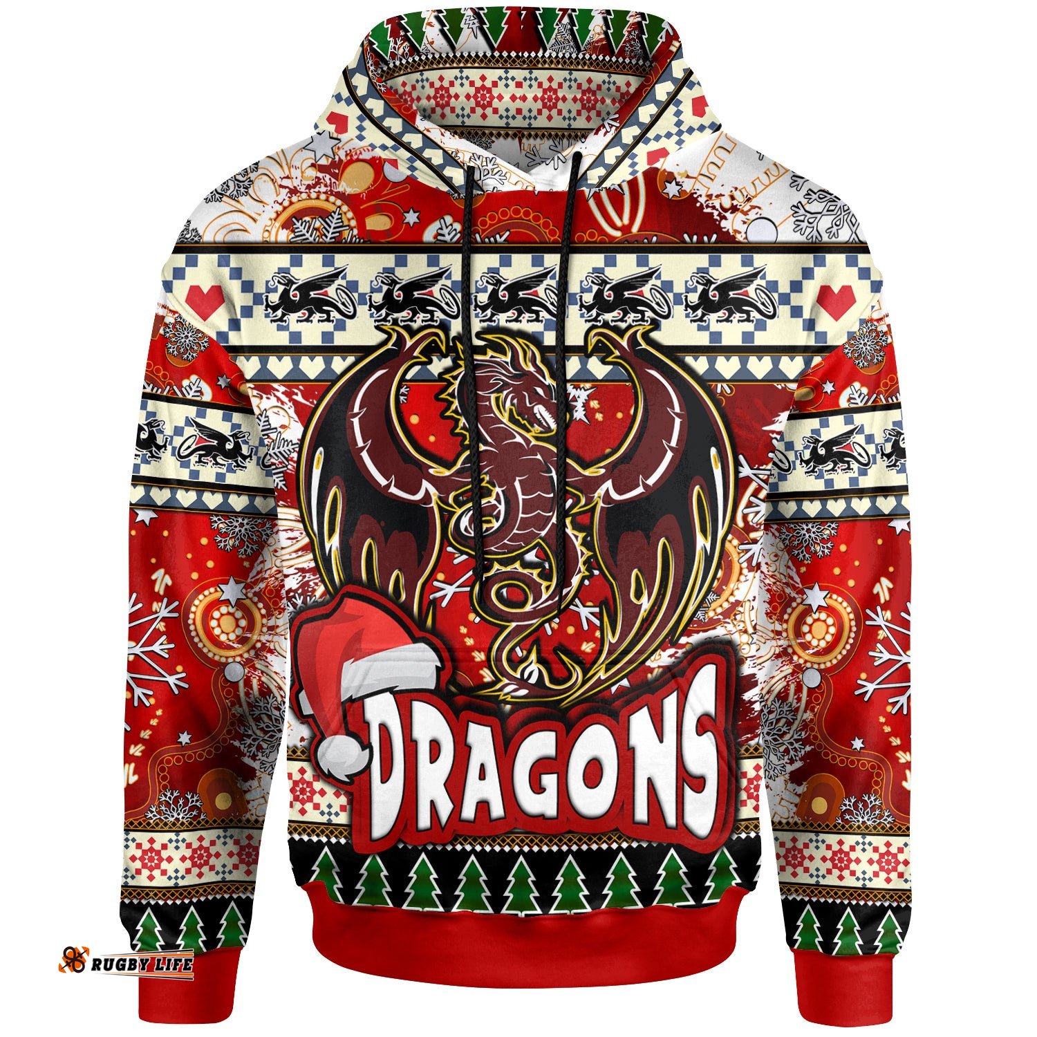 st george rugby christmas hoodie custom xmas dragon christmas balls snowflake with aboriginal patterns hoodie