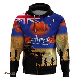 aussie anzac hoodie australian army poppy mix flag