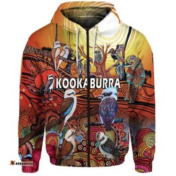 custom personalised australia kookaburra dreaming aboriginal arty style zip up and pullover hoodie