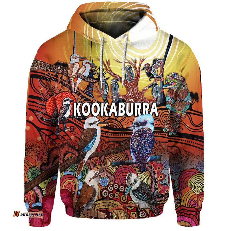 custom personalised australia kookaburra dreaming aboriginal arty style zip up and pullover hoodie