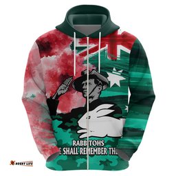 custom personalised anzac rabbitohs rugby hoodie we shall remember