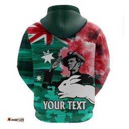 custom personalised anzac rabbitohs rugby hoodie we shall remember