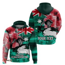 custom personalised anzac rabbitohs rugby hoodie we shall remember