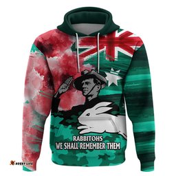 custom personalised anzac rabbitohs rugby hoodie we shall remember