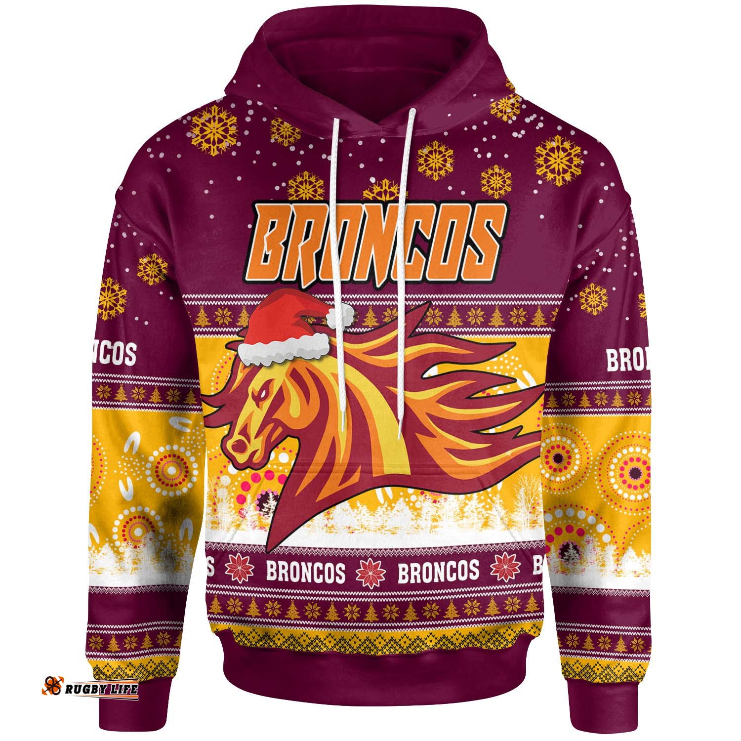 broncos rugby christmas hoodie custom broncos ugly christmas and aboriginal patterns hoodie