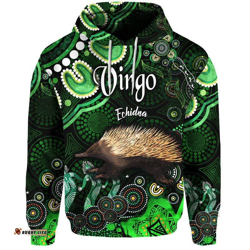 custom personalised australian astrology zip up and pullover hoodie virgo echidna zodiac aboriginal vibes green