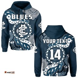 custom text and number carlton football hoodie blues 1864 boomerang indigenous artsy