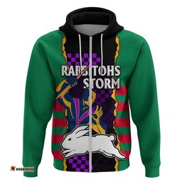 custom text and number nrl combine rabbitohs and storm hoodie