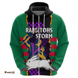 custom text and number nrl combine rabbitohs and storm hoodie