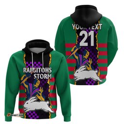 custom text and number nrl combine rabbitohs and storm hoodie