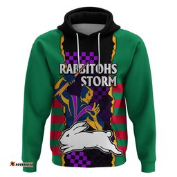 custom text and number nrl combine rabbitohs and storm hoodie