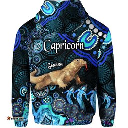 australian astrology zip up and pullover hoodie capricorn goanna zodiac aboriginal vibes blue
