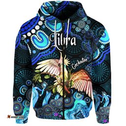 custom personalised australian astrology zip up and pullover hoodie libra cockatoo glider zodiac aboriginal vibes blue