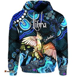 custom personalised australian astrology zip up and pullover hoodie libra cockatoo glider zodiac aboriginal vibes blue