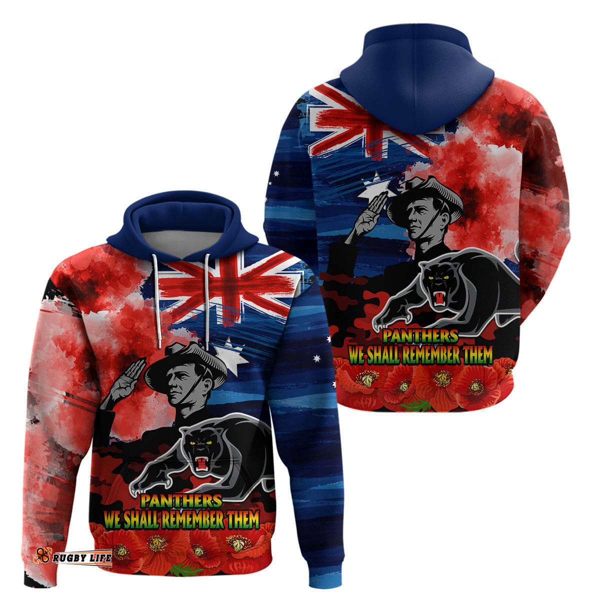 anzac panthers rugby hoodie we shall remember