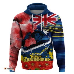 anzac cowboys rugby hoodie we shall remember