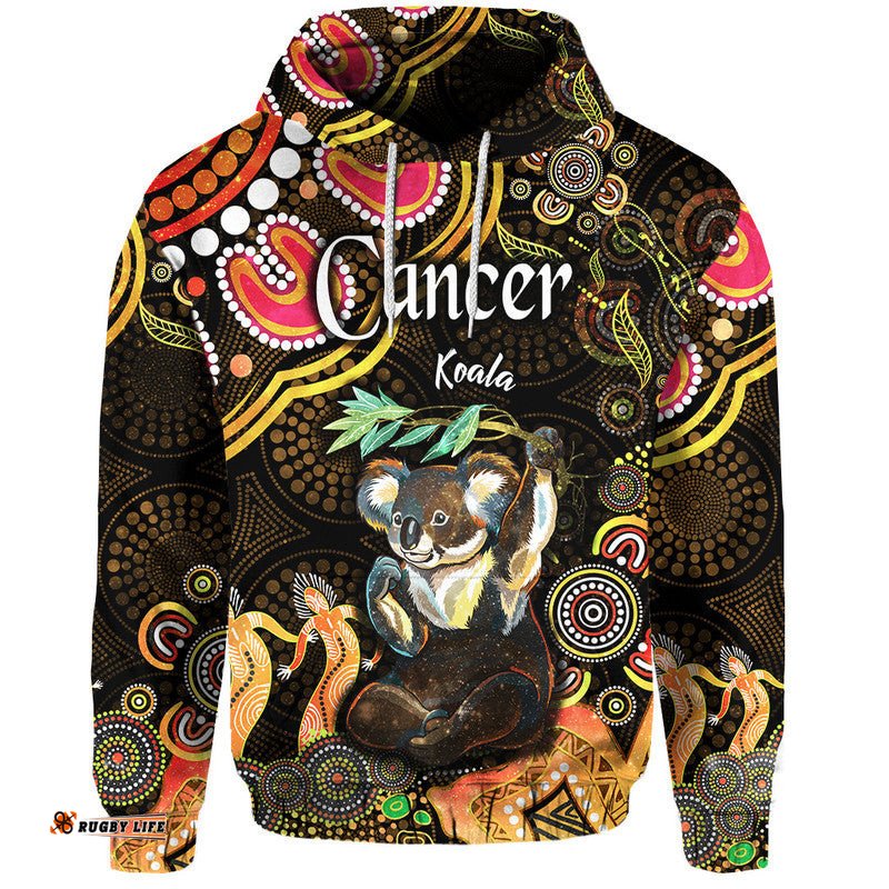custom personalised australian astrology zip up and pullover hoodie cancer koala zodiac aboriginal vibes gold