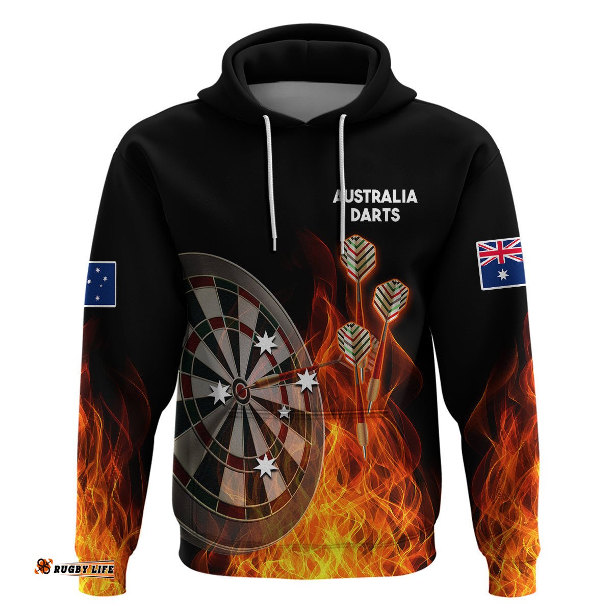 australia darts fire burning black style hoodie