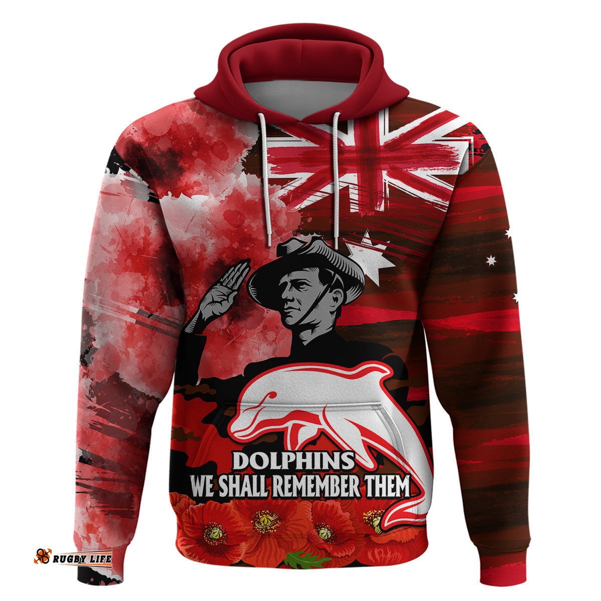 custom personalised anzac dolphins rugby hoodie we shall remember
