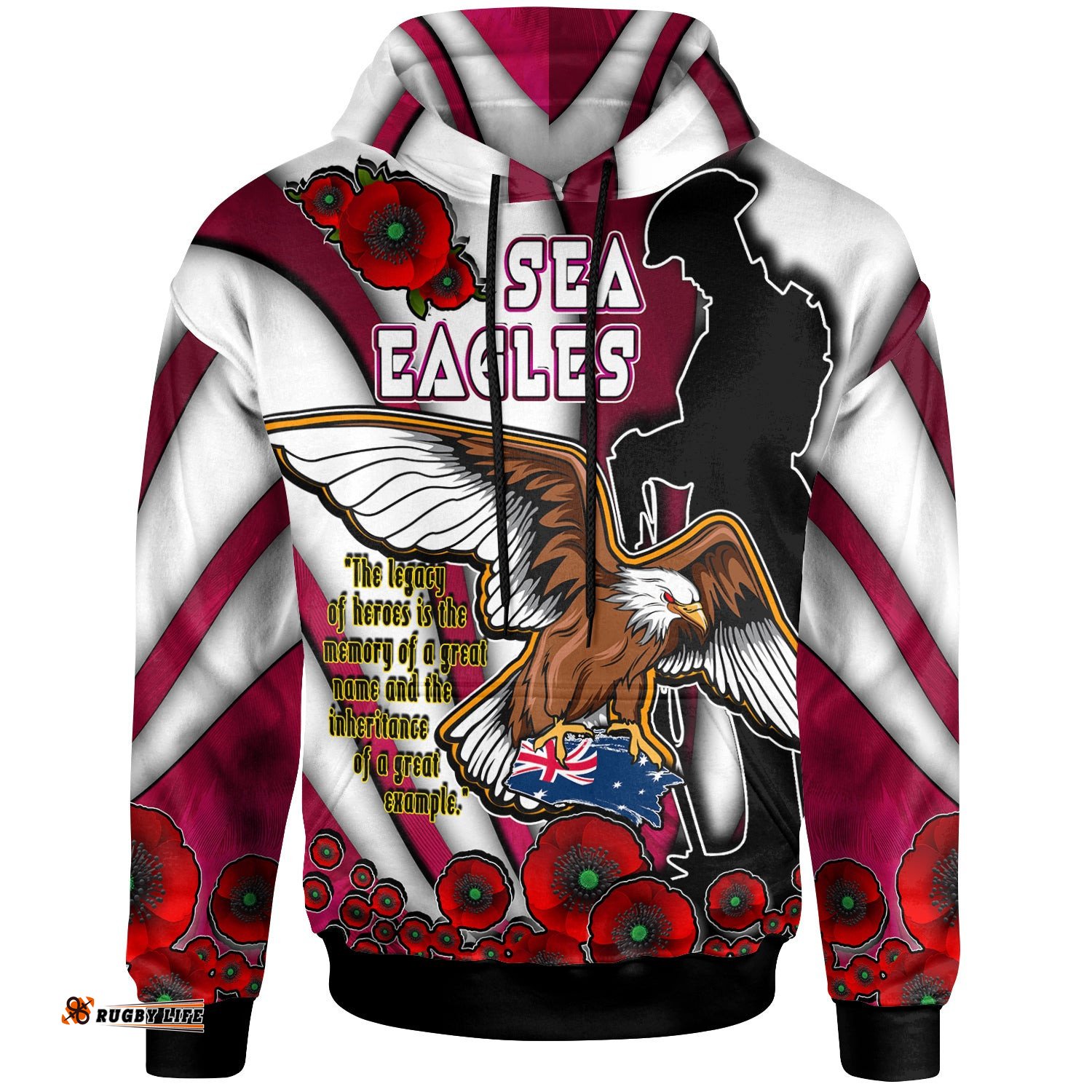 sea eagle rugby hoodie custom sea eagle remembrance day quotes and poppies hoodie