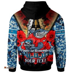 sharks rugby hoodie custom remembrance day pause to remember hoodie