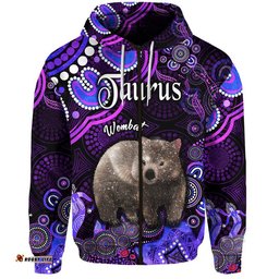 australian astrology zip up and pullover hoodie taurus wombat zodiac aboriginal vibes purple