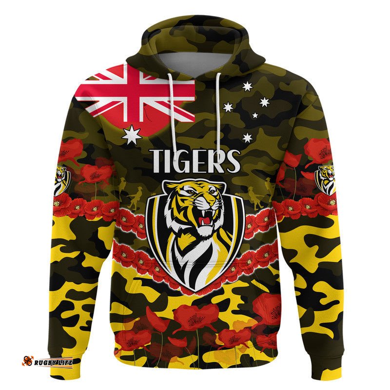 custom personalised richmond tigers football anzac zip up and pullover hoodie lest we forget