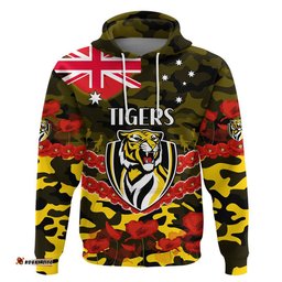 custom personalised richmond tigers football anzac zip up and pullover hoodie lest we forget