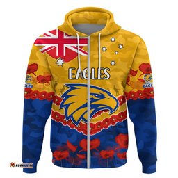 west coast eagles football anzac zip up and pullover hoodie lest we forget