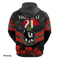 custom personalised magpies football anzac zip up and pullover hoodie lest we forget