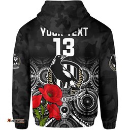 custom text and number magpies football anzac day hoodie aboriginal poppy flowers