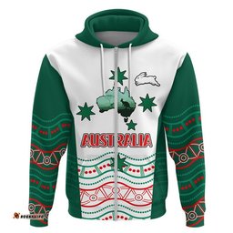 custom personalised rabbitohs australia day zip up and pullover hoodie flag map and aboriginal wave