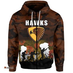 custom personalised afl anzac day hoodie hawks army style